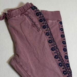 Sundance Womens XS Pink Embroidered Floral Trim Jogger Pants Drawstring‎ Waist